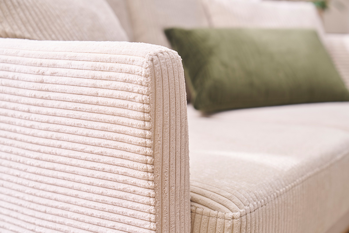 Canap scandinave dhoussable 2 places en tissu velours ctel beige et bois clair OSLO