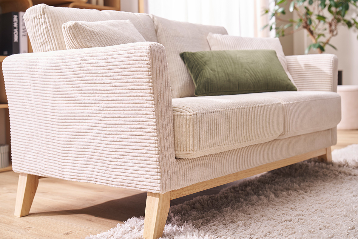 Canap scandinave dhoussable 2 places en tissu velours ctel et bois clair OSLO