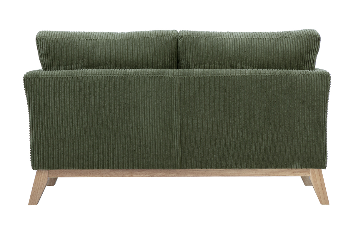 Canap scandinave dhoussable 2 places en tissu velours ctel vert kaki et bois clair OSLO