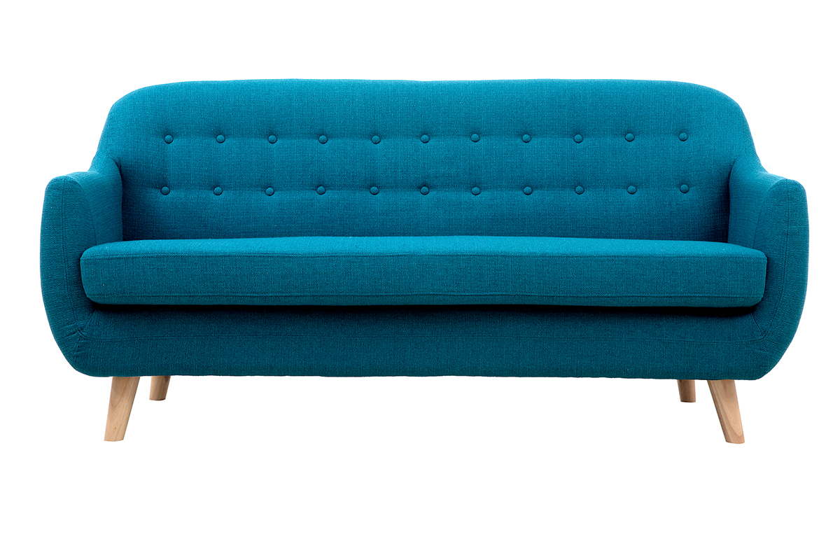 Canap scandinave dhoussable 3 places en tissu bleu canard et bois clair YNOK