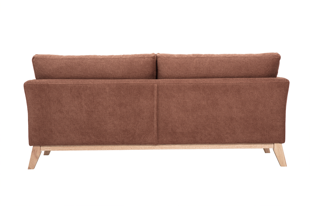 Canap� scandinave d�houssable 3 places en tissu chenille terre br�l�e et bois clair OSLO