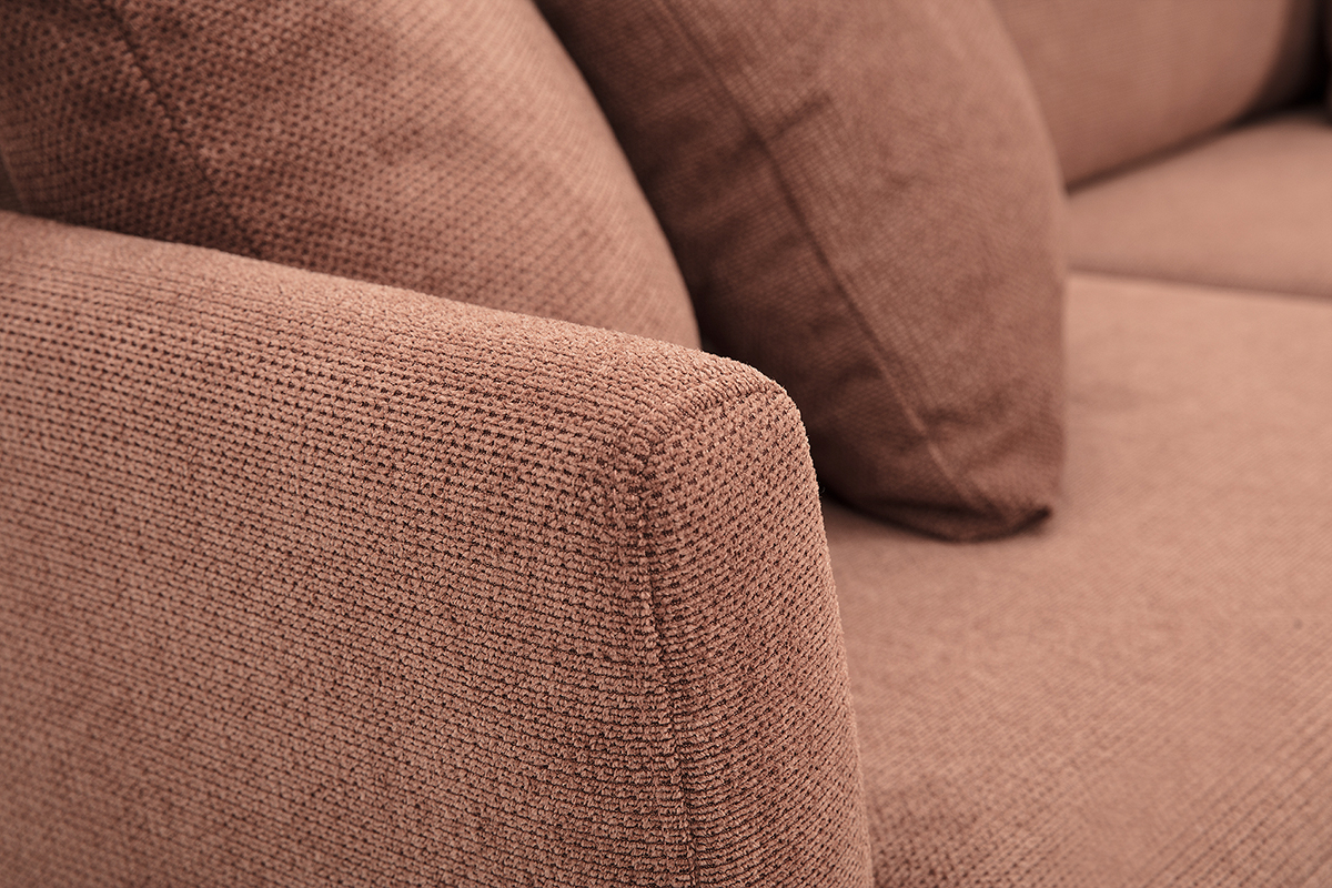 Canap� scandinave d�houssable 3 places en tissu chenille terre br�l�e et bois clair OSLO