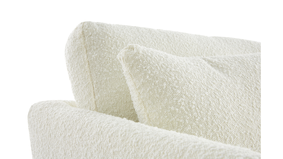Canap scandinave dhoussable 3 places en tissu effet laine boucle blanc cass et bois clair OSLO