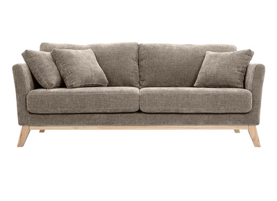 Canapé scandinave déhoussable 3 places en tissu effet velours texturé taupe et bois clair OSLO