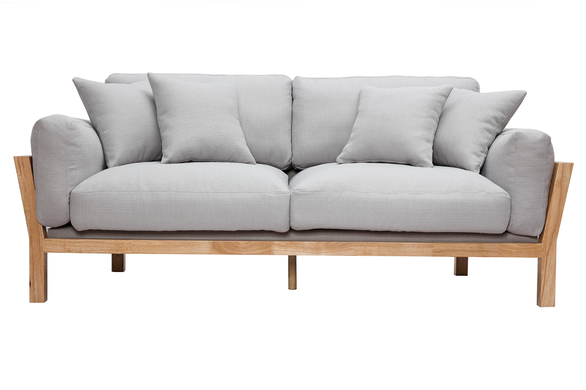 Canap scandinave dhoussable 3 places en tissu gris clair et bois clair KYO