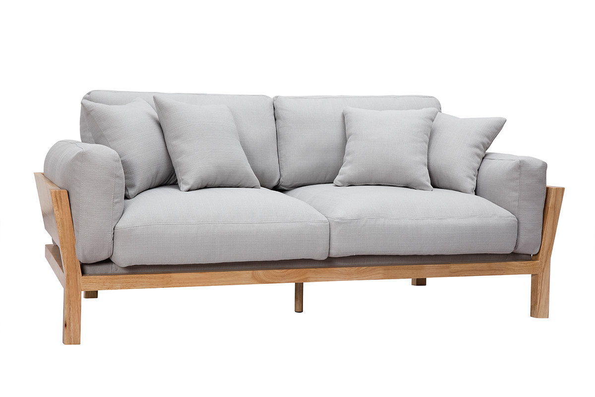 Canap scandinave dhoussable 3 places en tissu gris clair et bois clair KYO