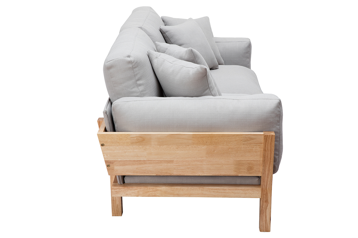 Canap scandinave dhoussable 3 places en tissu gris clair et bois clair KYO
