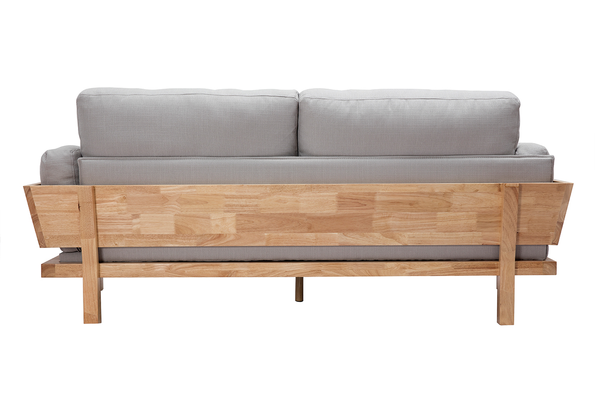 Canap scandinave dhoussable 3 places en tissu gris clair et bois clair KYO