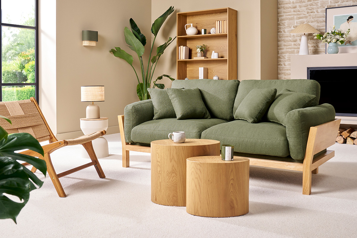 Canap scandinave dhoussable 3 places en tissu vert kaki et bois clair KYO