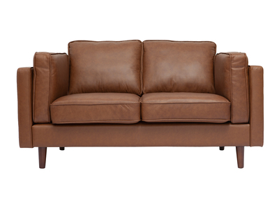Canapé vintage 2 places cuir marron et bois foncé BRADLEY