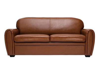 Canapé vintage 3 places cuir marron et bois noir CLUB