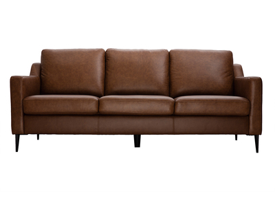 Canapé vintage 3 places cuir marron et bois noir OXMO