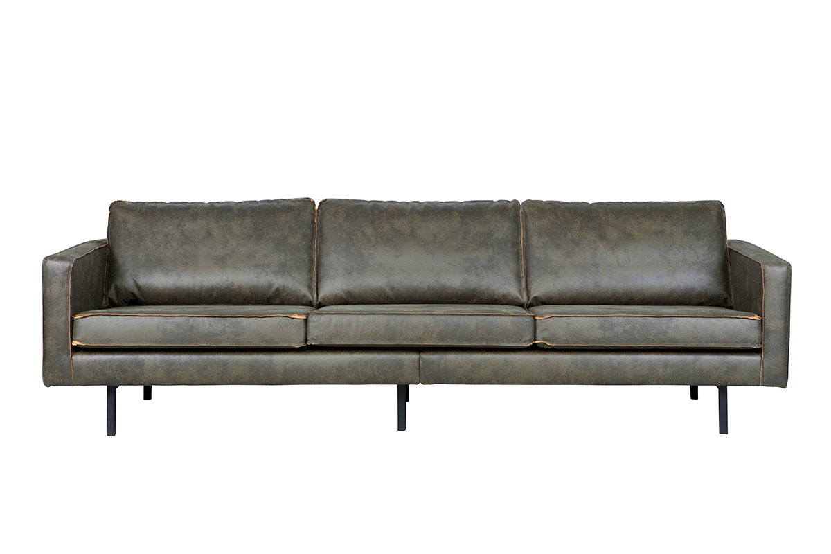 Canap� vintage cuir vert 4 places ASPEN - cuir de vache reconstitu�