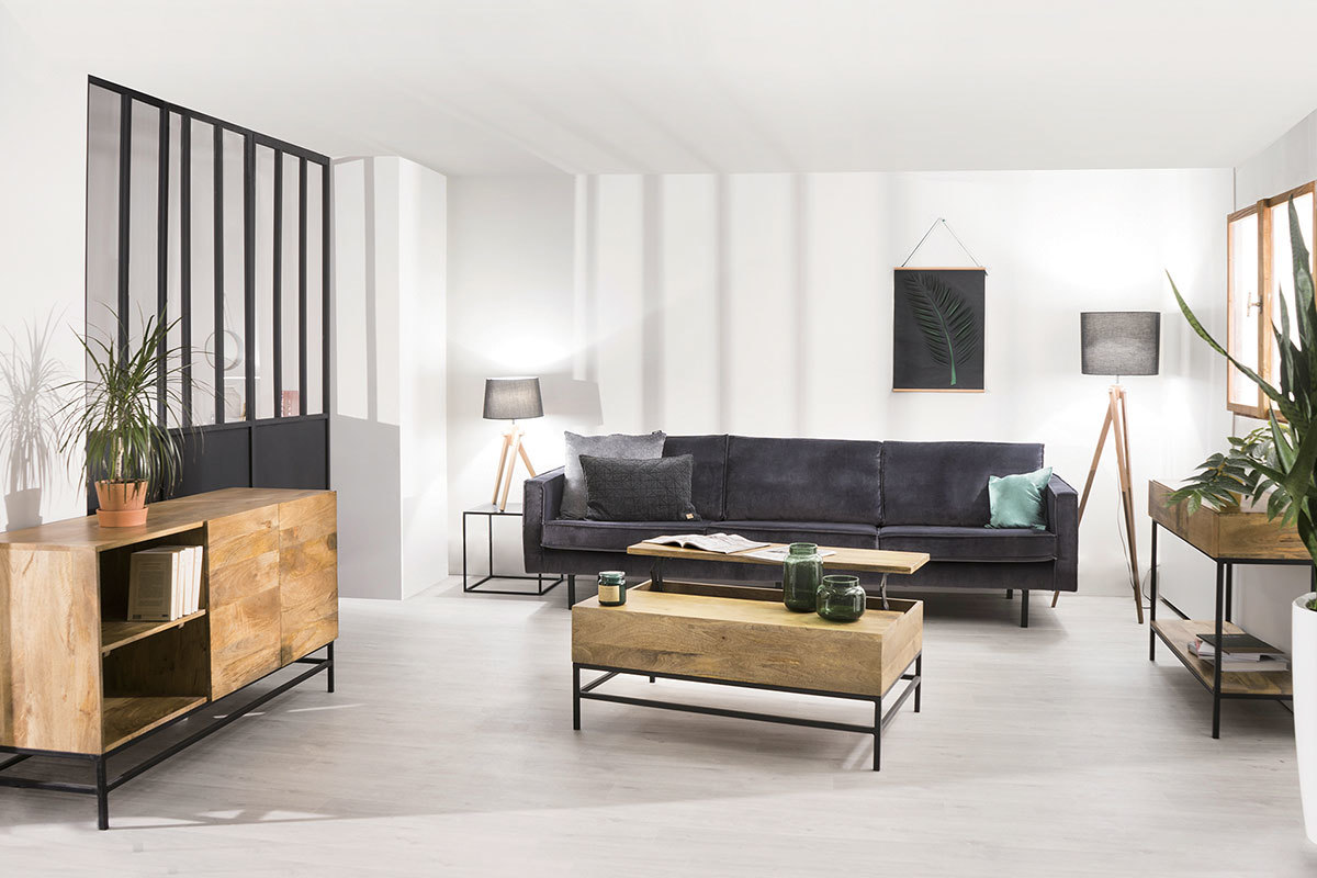 Canap� vintage velours gris 4 places ASPEN