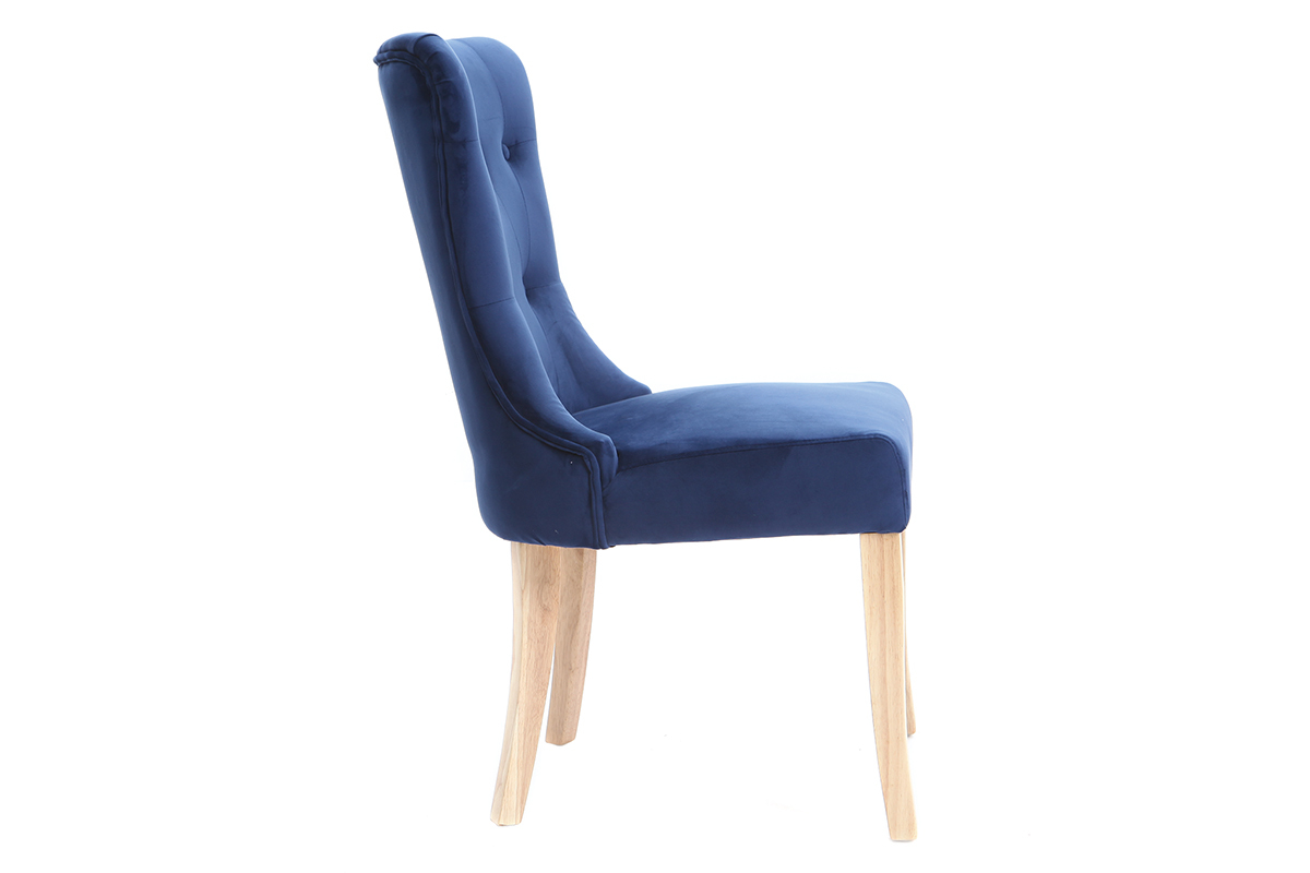 Chaise classique velours bleu fonc� pieds bois clair GUSTAVE