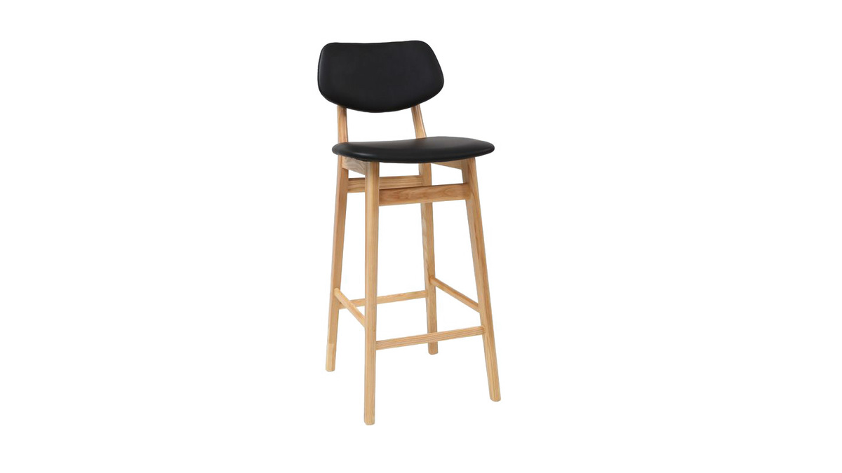 Chaise de bar design noir et bois naturel 65 cm NORDECO