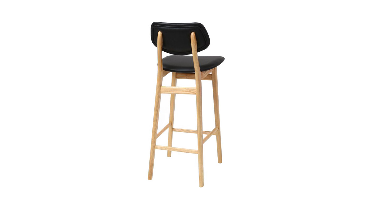 Chaise de bar design noir et bois naturel 65 cm NORDECO