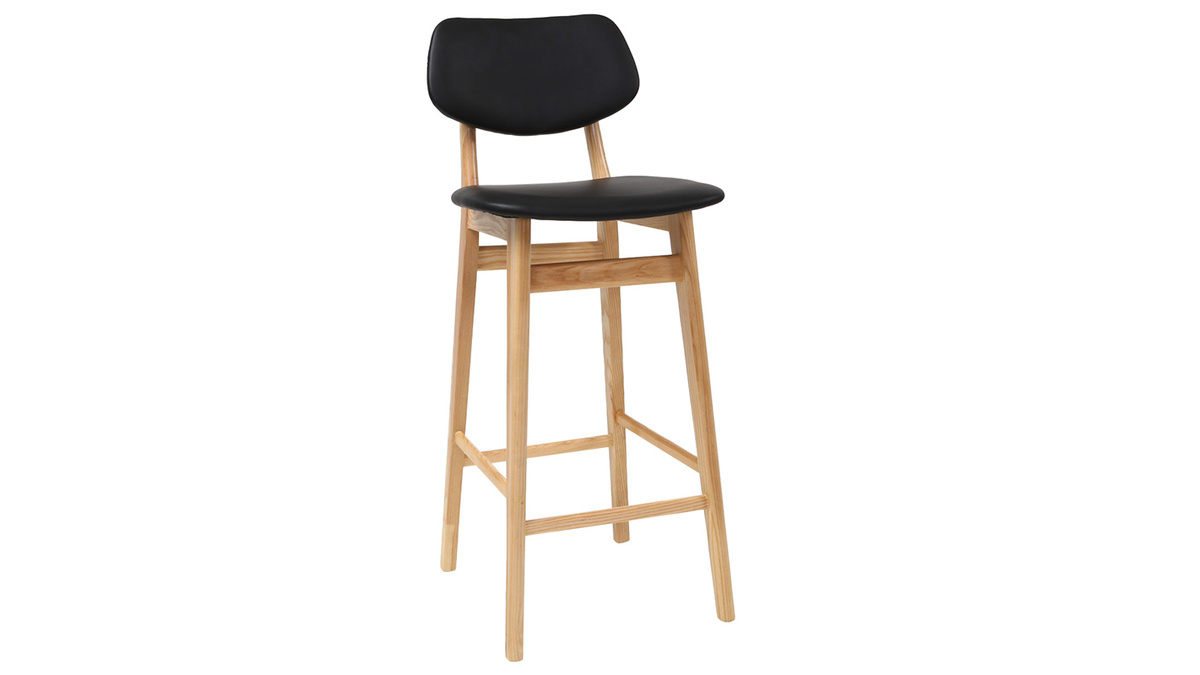 Chaise de bar design noire et bois naturel 75 cm NORDECO