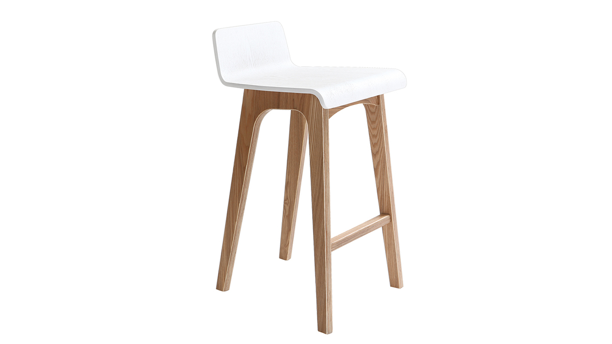 Chaise de bar scandinave bois et blanc H65 cm BALTIK