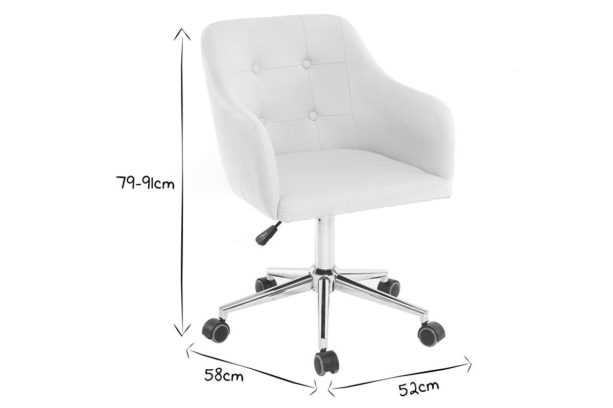 Chaise de bureau � roulettes capitonn�e en tissu menthe � l'eau et acier chrom� BALTIK