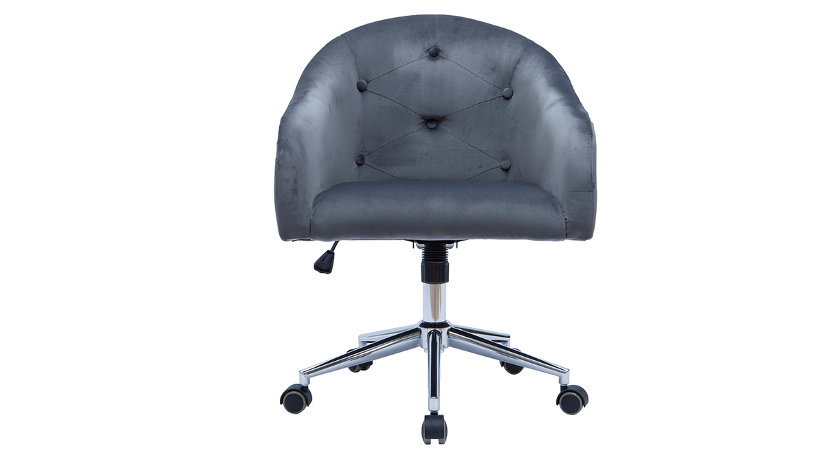 Chaise de bureau  roulettes capitonne en tissu velours gris fonc et acier chrom SHARON