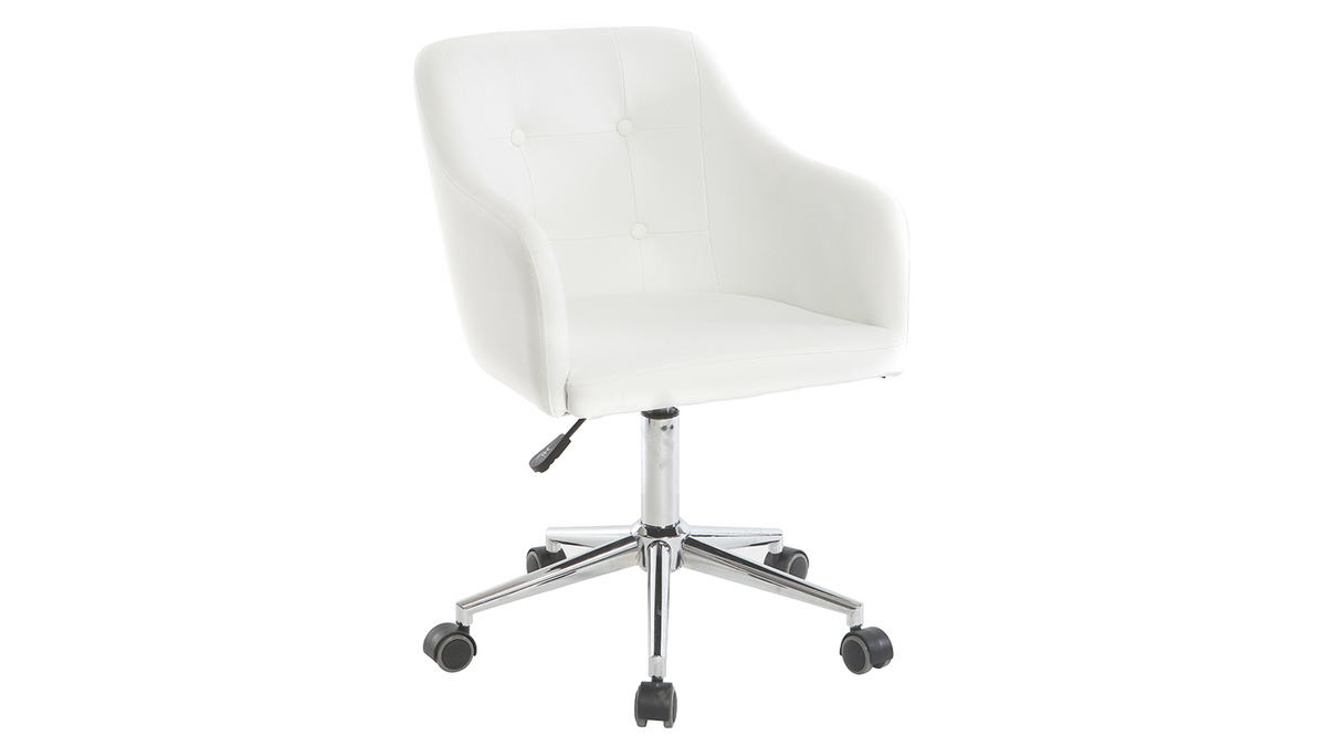 Chaise de bureau à roulettes design blanc et acier chromé BALTIK