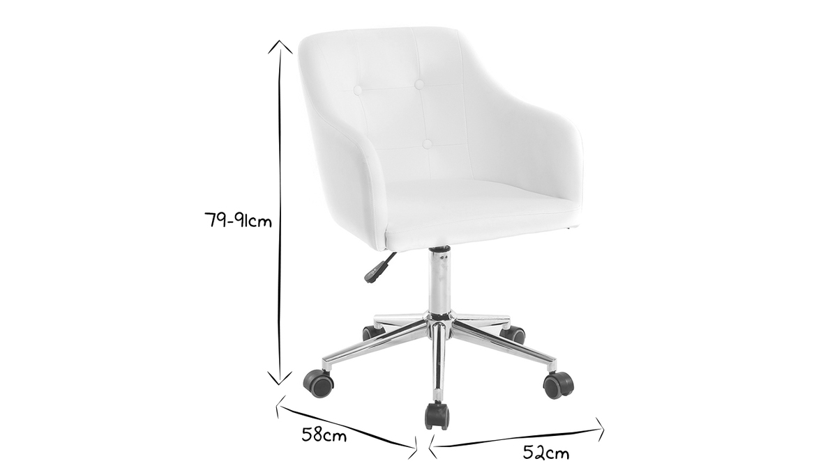 Chaise de bureau  roulettes design blanc et acier chrom BALTIK