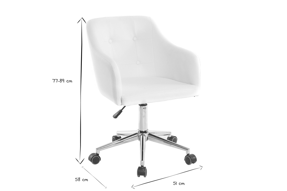Chaise de bureau  roulettes design blanc et acier chrom BALTIK
