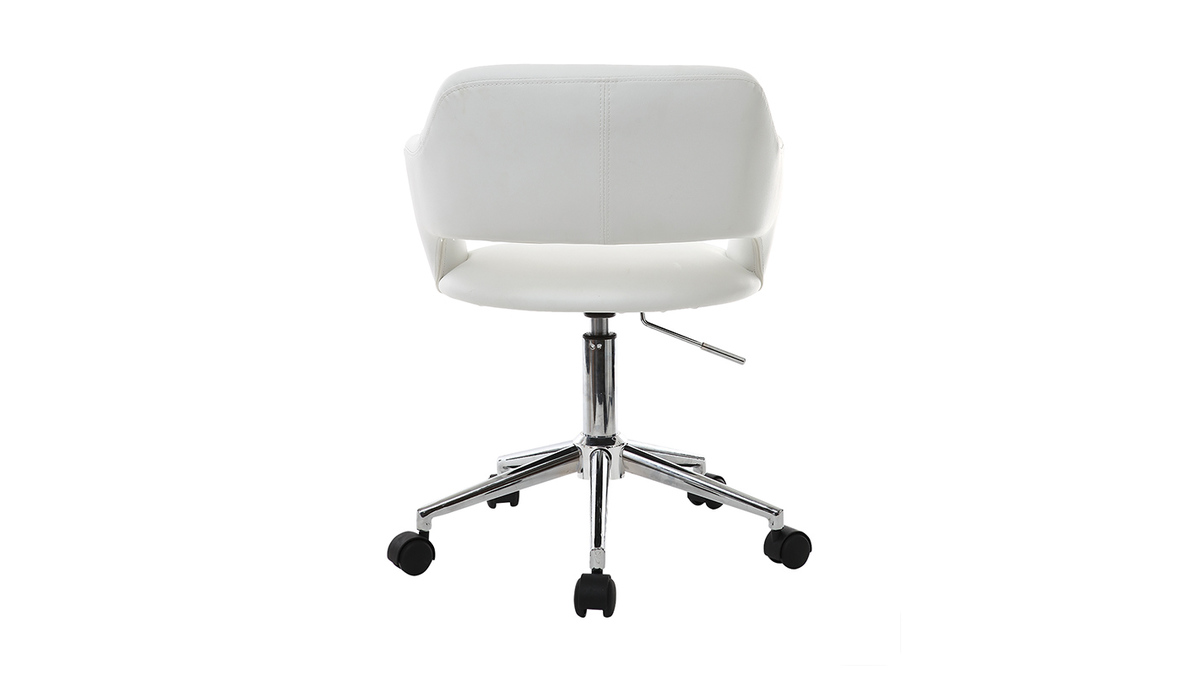 Chaise de bureau  roulettes design blanc et acier chrom JESSY