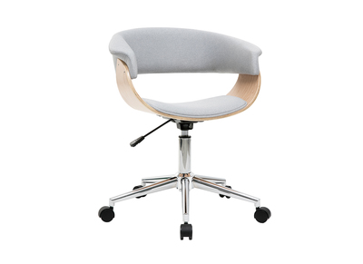 Chaise de bureau à roulettes design blanc, bois clair et acier chromé  MARLOW - Miliboo