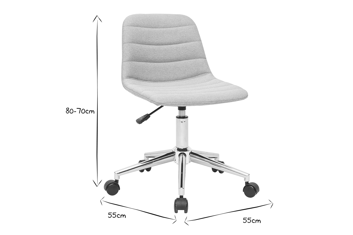 Chaise de bureau  roulettes design en tissu gris clair et acier chrom SAURY