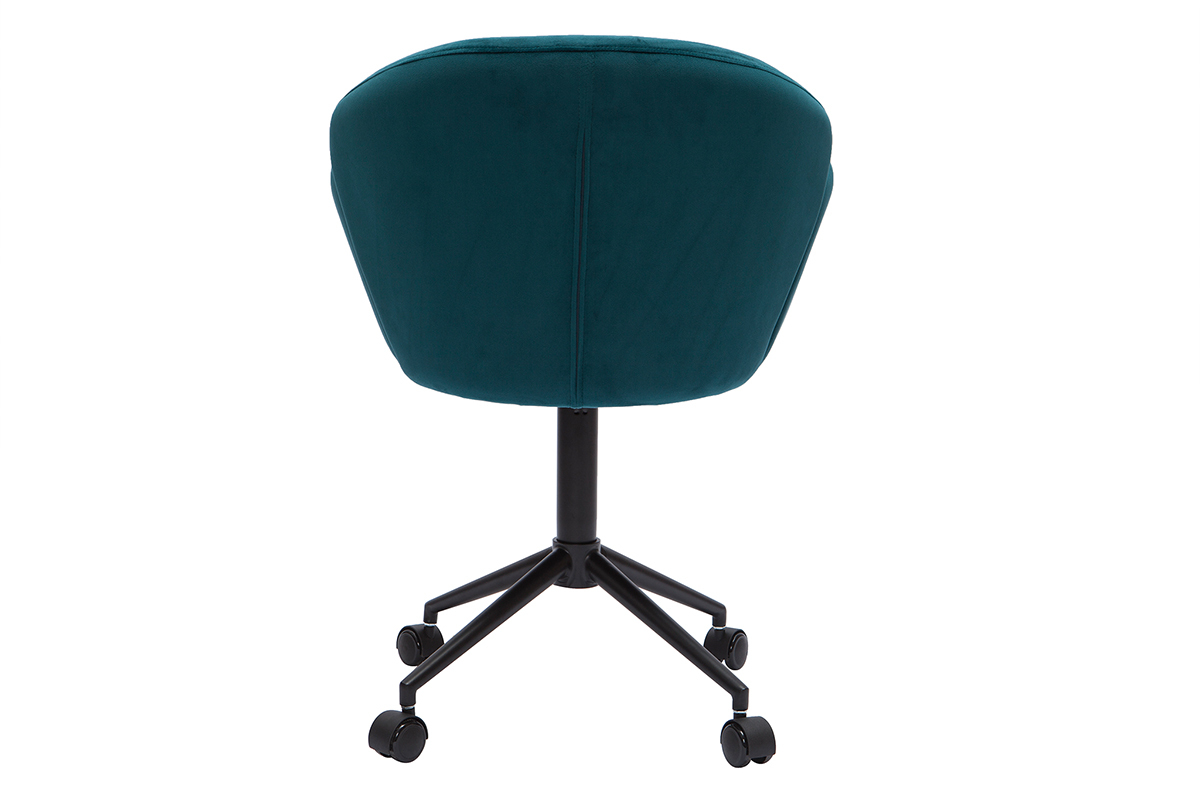 Chaise de bureau  roulettes design en tissu velours gaufr bleu canard et mtal noir RHAPSODY