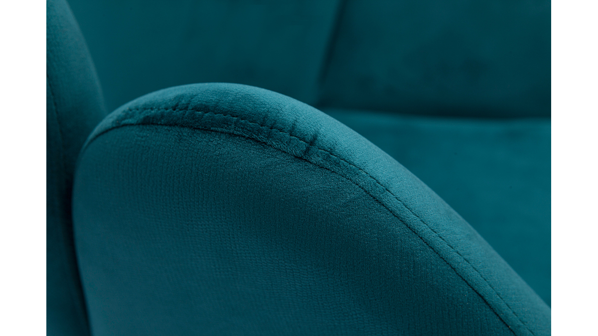 Chaise de bureau  roulettes design en tissu velours gaufr bleu canard et mtal noir RHAPSODY