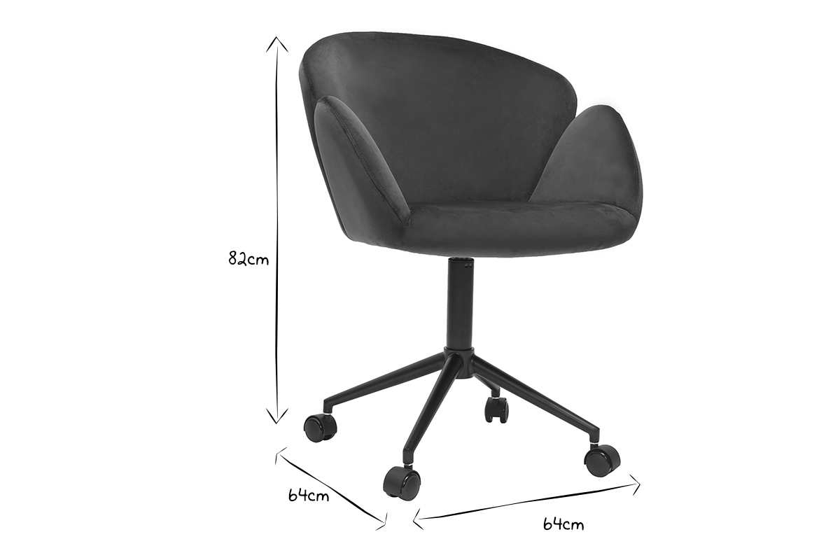 Chaise de bureau  roulettes design en tissu velours gaufr bleu canard et mtal noir RHAPSODY
