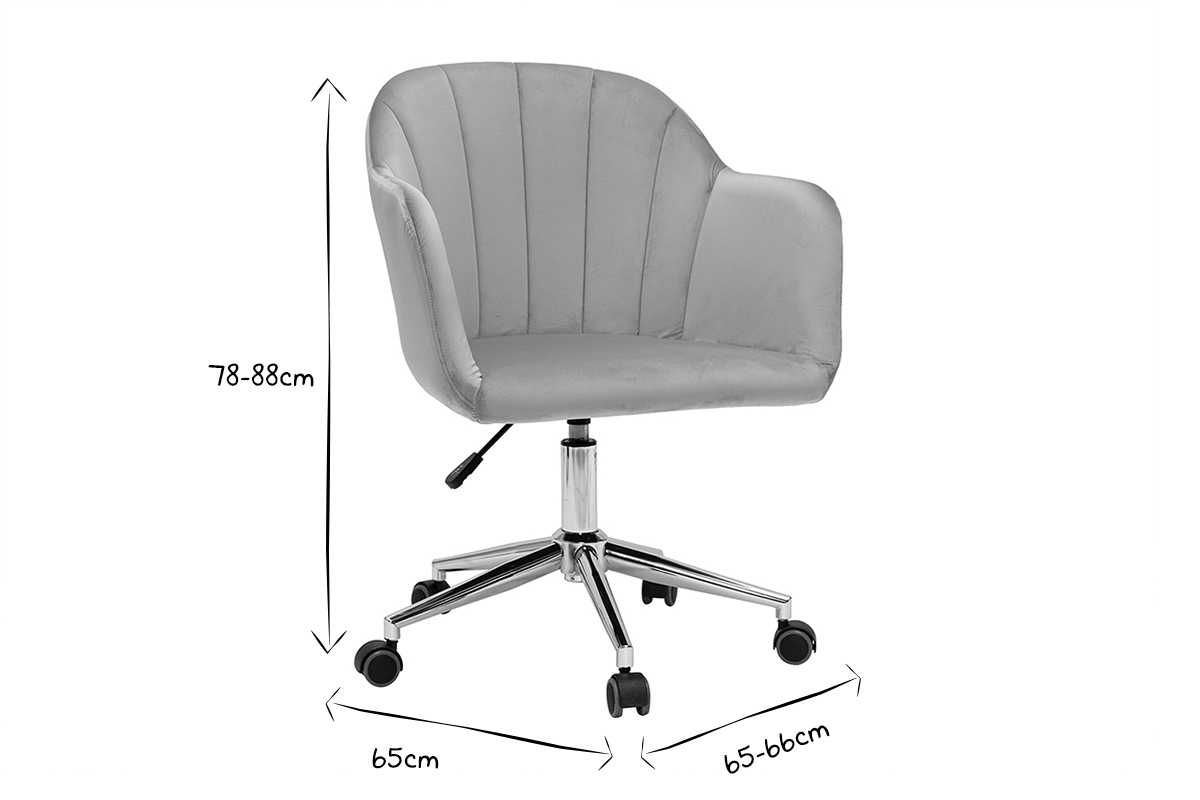 Chaise de bureau  roulettes design en tissu velours taupe et acier chrom MILLY
