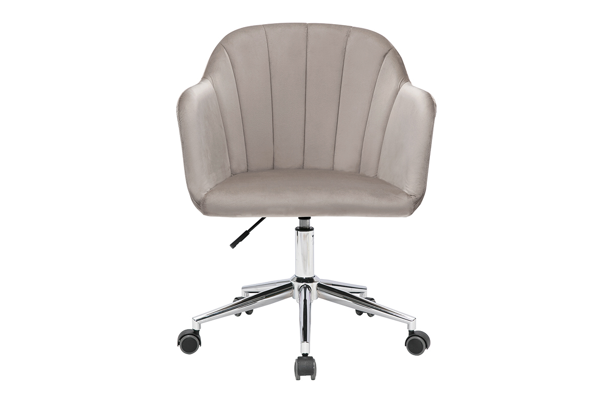Chaise de bureau  roulettes design en tissu velours taupe et acier chrom MILLY