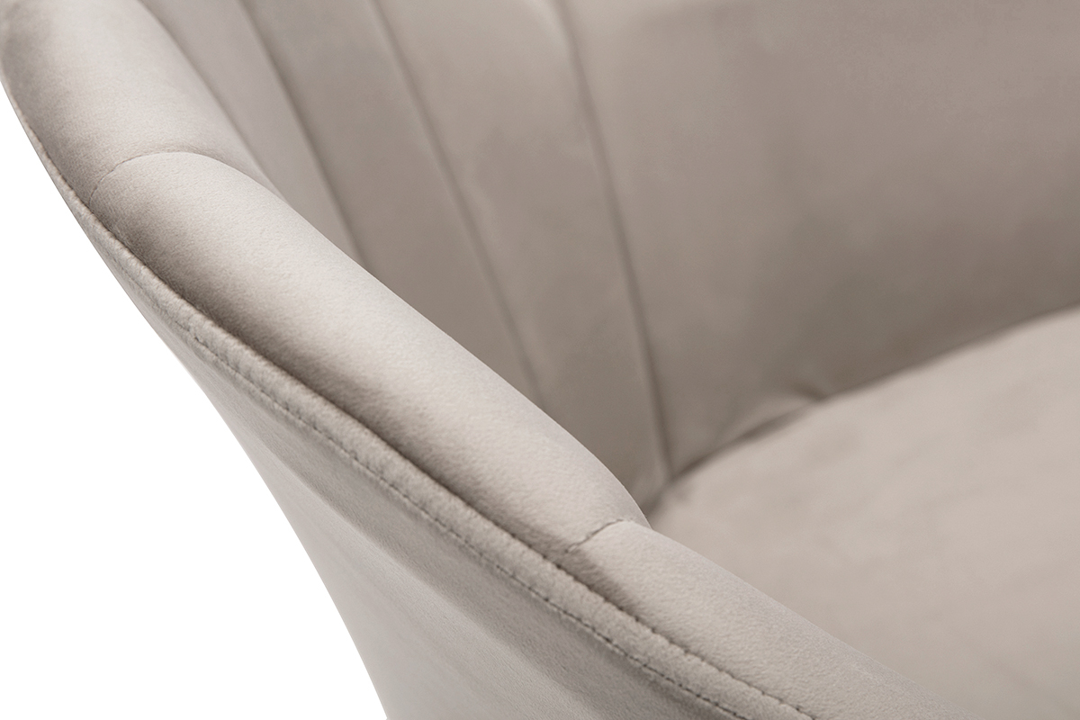 Chaise de bureau  roulettes design en tissu velours taupe et acier chrom MILLY