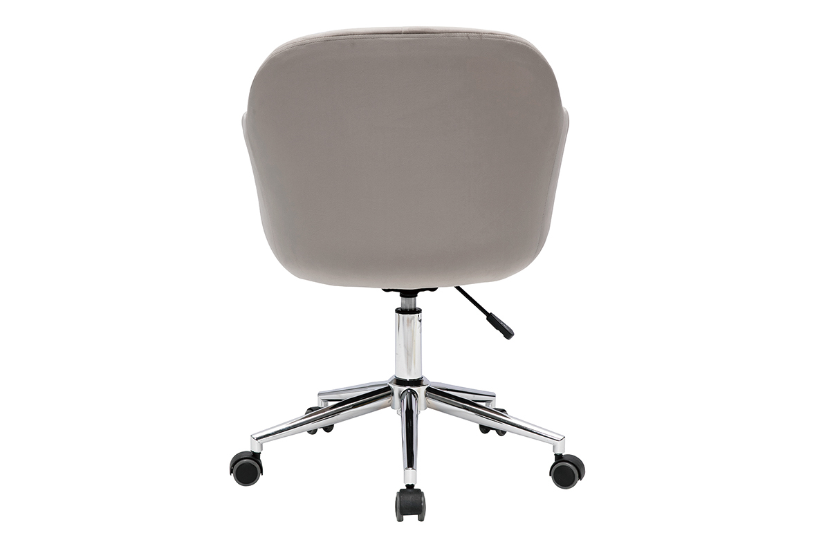 Chaise de bureau  roulettes design en tissu velours taupe et acier chrom MILLY