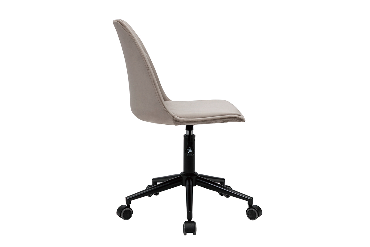 Chaise de bureau  roulettes design en tissu velours taupe et mtal noir FUSE