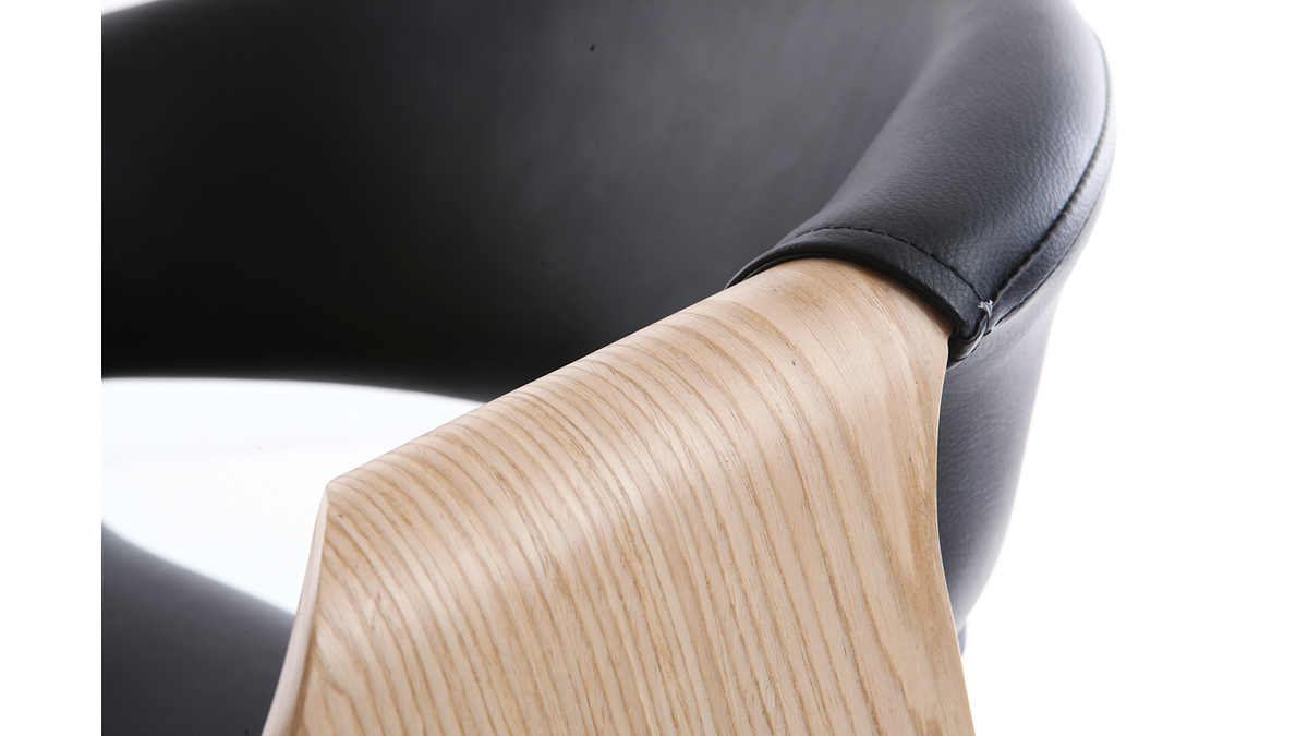 Chaise de bureau  roulettes design noir, bois clair et acier chrom ARAMIS