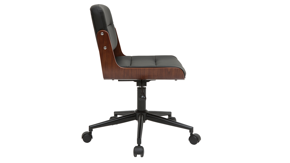 Chaise de bureau  roulettes design noir, bois fonc noyer et mtal noir ARAMON