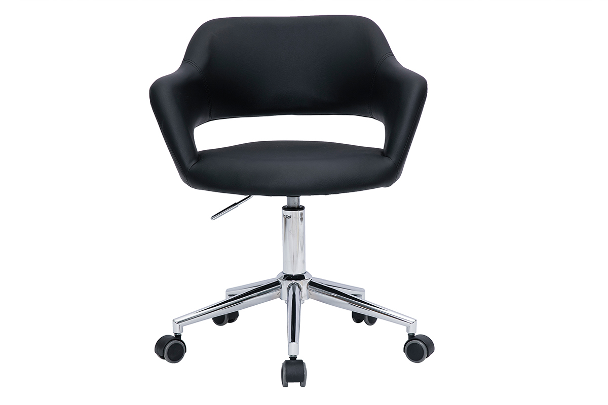 Chaise de bureau  roulettes design noir et acier chrom JESSY
