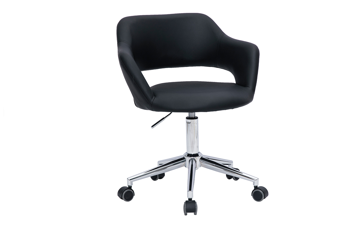 Chaise de bureau  roulettes design noir et acier chrom JESSY