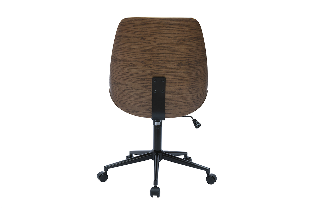 Chaise de bureau  roulettes en bois et tissu effet velours textur beige DOUGLAS