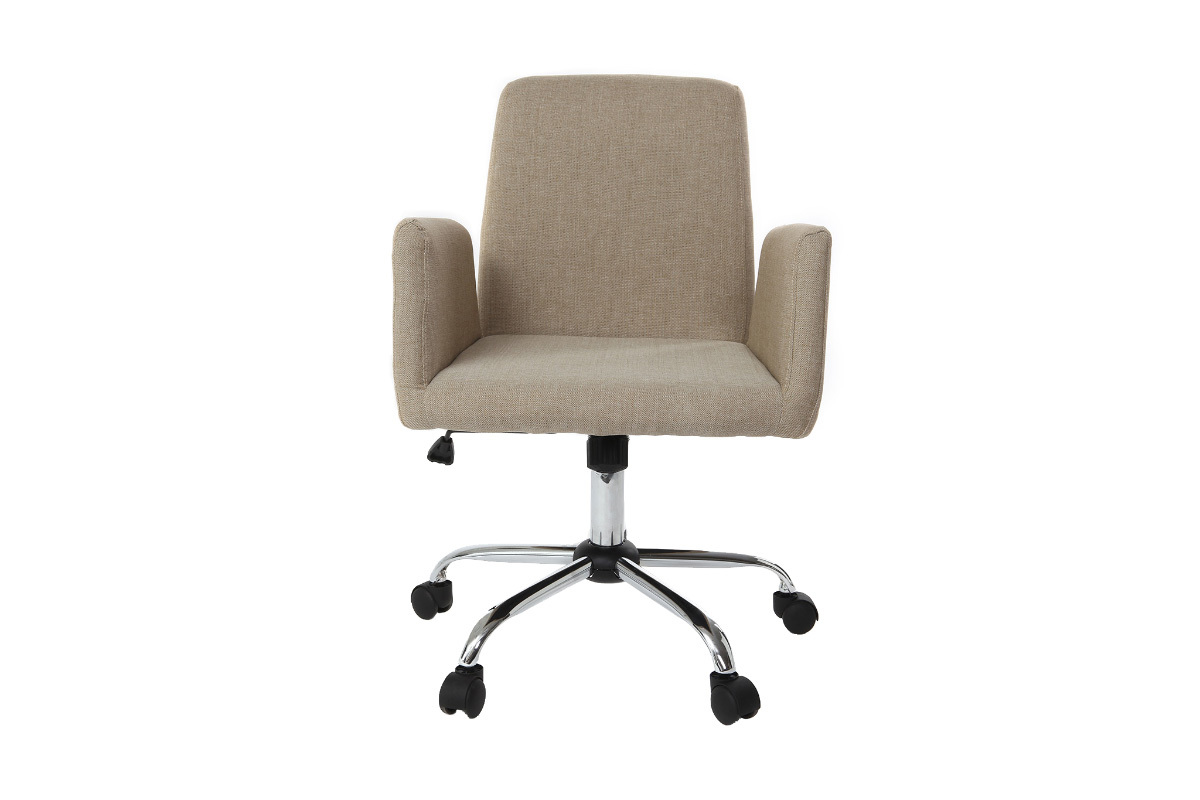 Chaise de bureau  roulettes en tissu crme et acier chrom ARIEL