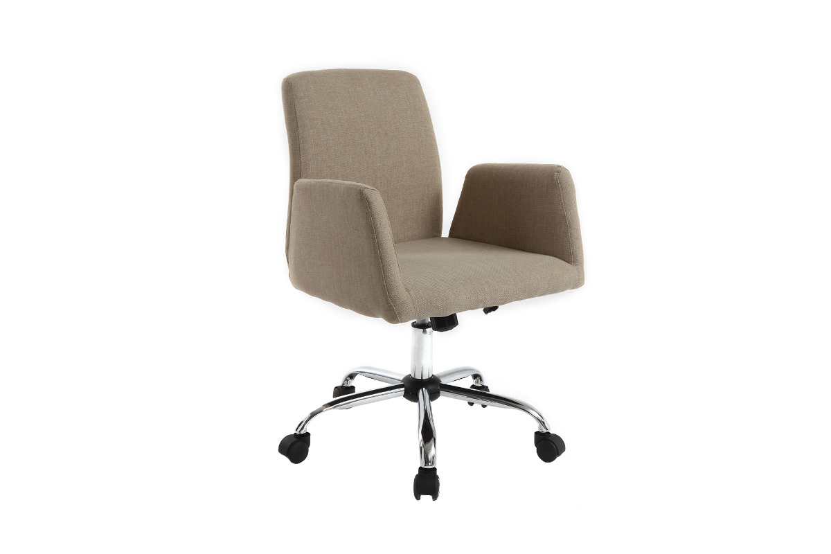 Chaise de bureau  roulettes en tissu crme et acier chrom ARIEL