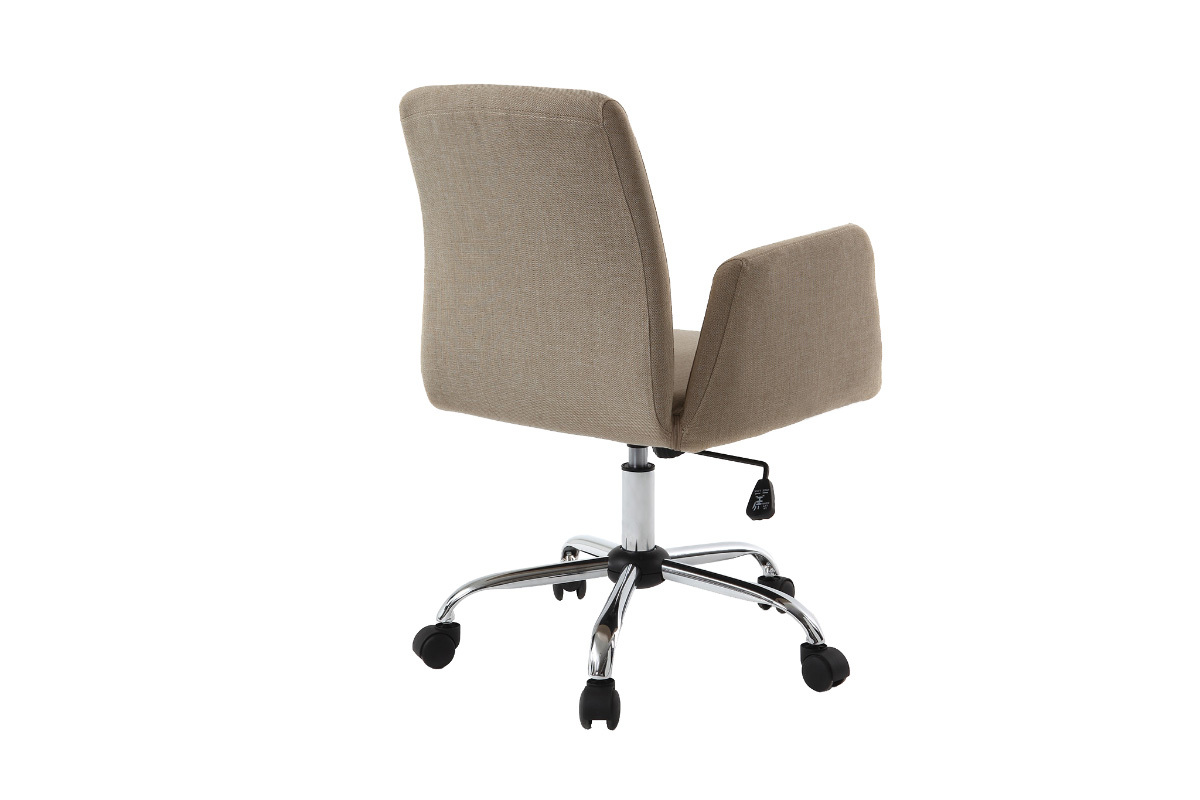 Chaise de bureau  roulettes en tissu crme et acier chrom ARIEL