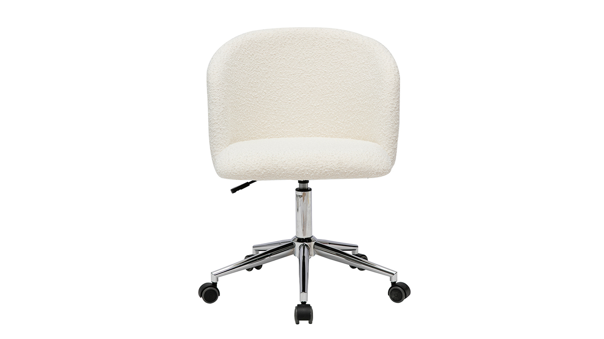 Chaise de bureau  roulettes en tissu effet laine boucle blanc cass et acier chrom VANITY