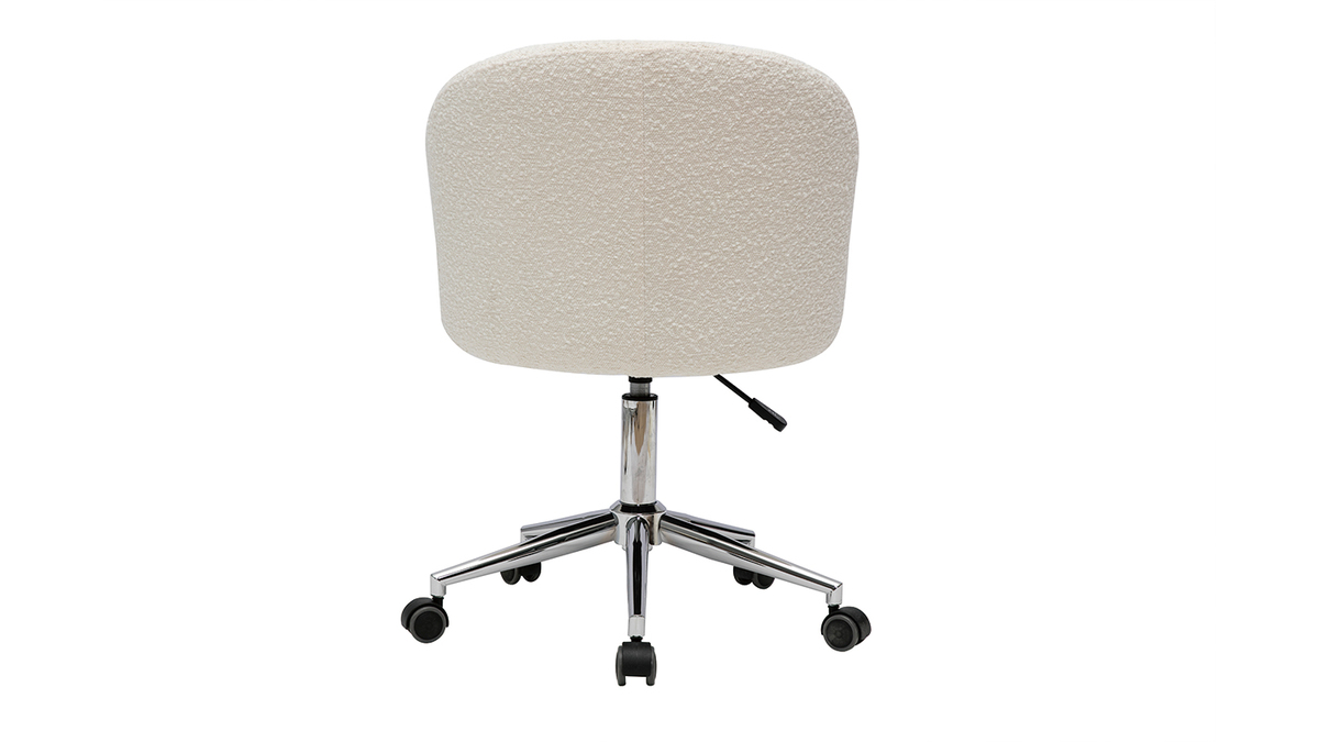 Chaise de bureau  roulettes en tissu effet laine boucle blanc cass et acier chrom VANITY