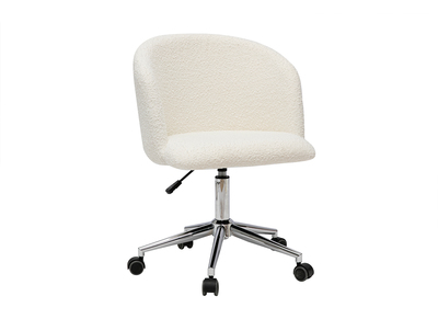Chaise de bureau à roulettes en tissu effet laine bouclée blanc cassé et acier chromé VANITY